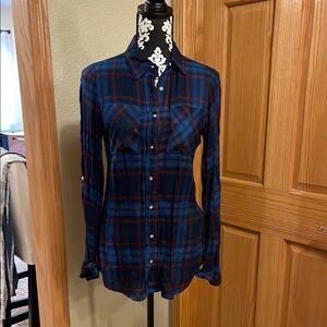 Blue and Red Plaid Button-Up Shirt